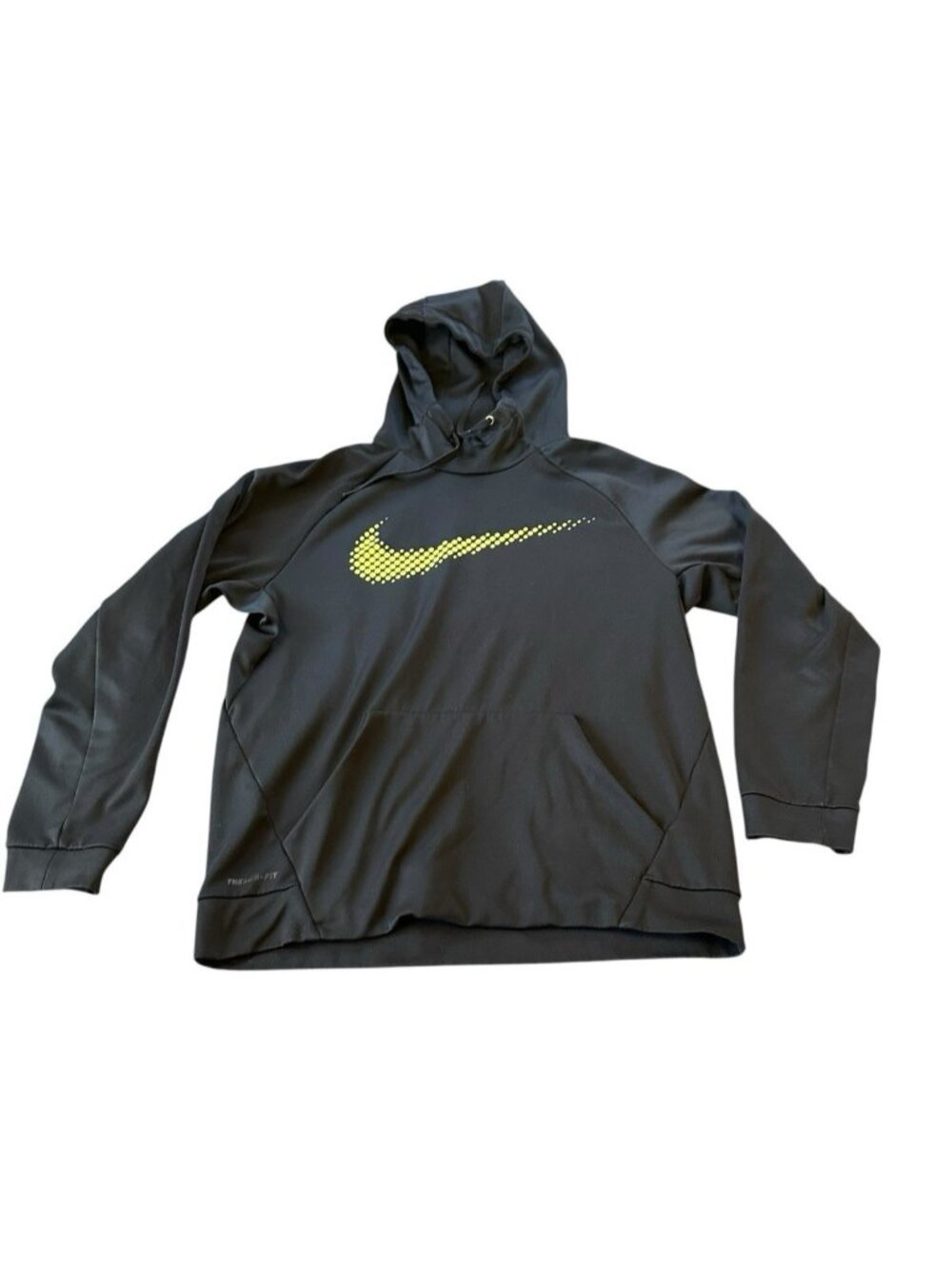 Nike Hoodie Mens Large Black Therma-Fit Neon Green Yellow Swoosh Streetwear